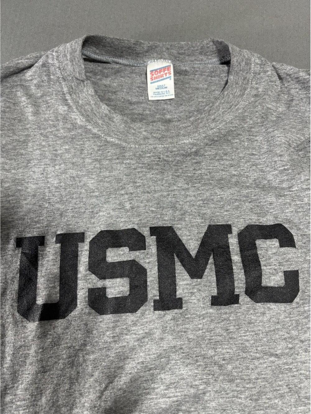 Vintage Military USMC Marine Corps Made In USA T-Shirt Size Medium Gray Black - Picture 3 of 14